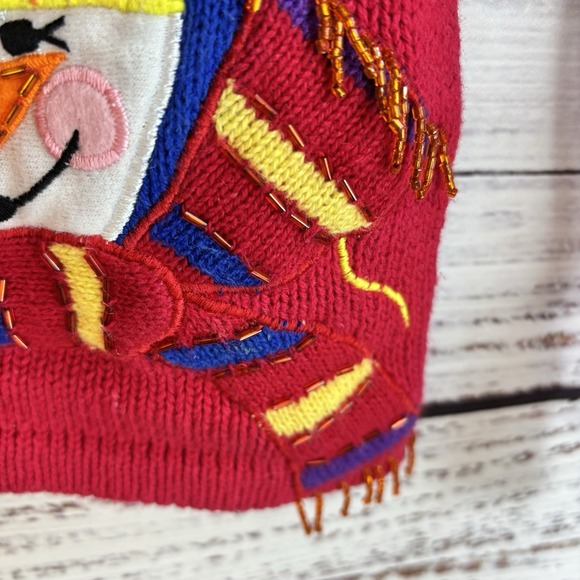 Vintage Christmas Sweater S Full-Zip Cardigan 3D Embroidered Snowman Mock-Neck - Picture 3 of 11